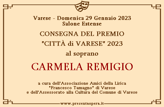 Varese, 29 Gennaio 2023 - Premio
                Città di Varese a Carmela Remigio