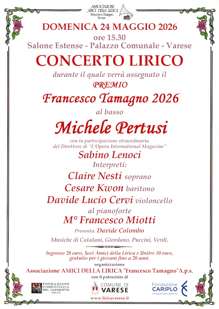 Varese - Premio Tamagno 2026 a Michele Pertusi